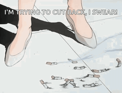 A Woman Is Standing On A Pile Of Cigarette Butts On The Floor . GIF