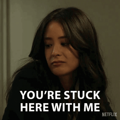 A Woman Is Stuck Here With Me . GIF