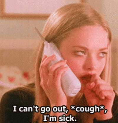 A Woman Is Talking On A Cell Phone And Says I Can 'T Go Out I Cough I 'M Sick GIF