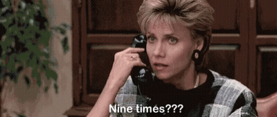 A Woman Is Talking On A Cell Phone And Says Nine Times ? GIF