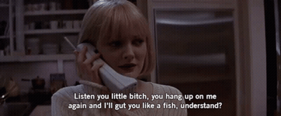 A Woman Is Talking On A Cell Phone With The Words Listen You Little Bitch GIF