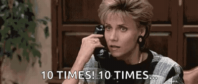 A Woman Is Talking On A Telephone And Saying `` 10 Times ! 10 Times ! '' GIF