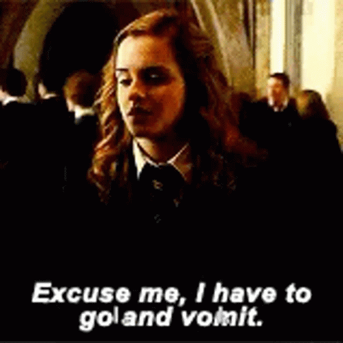 A Woman Is Talking To A Group Of People And Says `` Excuse Me , I Have To Go And Vomit '' GIF