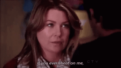 A Woman Is Talking To A Man And Says `` If You Ever Cheat On Me , '' GIF