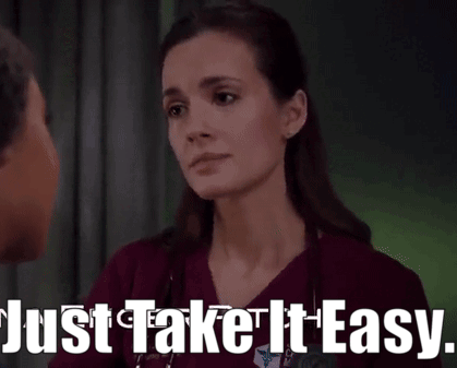 A Woman Is Talking To A Man And Says `` Just Take It Easy '' GIF