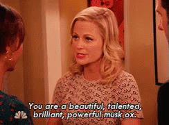 A Woman Is Talking To A Man And Says You Are A Beautiful Talented Brilliant Powerful Musk Ox GIF