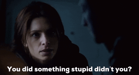 A Woman Is Talking To A Man With The Words " You Did Something Stupid Didn 'T You " GIF