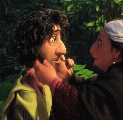 A Woman Is Touching A Man 'S Face In A Cartoon GIF