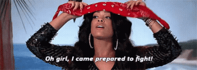 A Woman Is Wearing A Bandana On Her Head And Says Oh Girl I Came Prepared To Fight . GIF