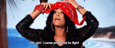 A Woman Is Wearing A Red Bandana On Her Head And Says Oh Girl I Came Prepared To Fight GIF