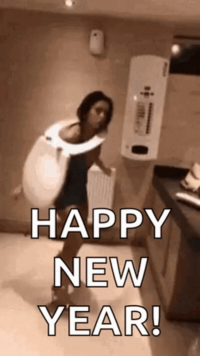 A Woman Is Wearing A Toilet Seat And Dancing In A Bathroom . GIF