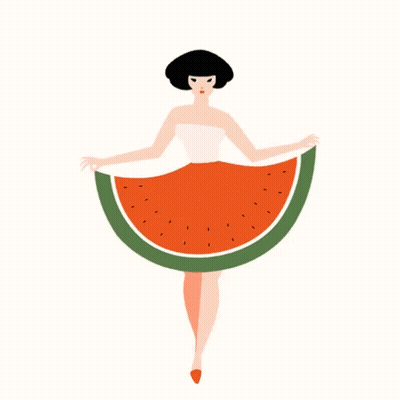 A Woman Is Wearing A Watermelon Slice As A Skirt GIF