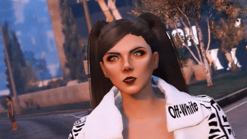 A Woman Is Wearing A White Jacket That Says Off-White GIF