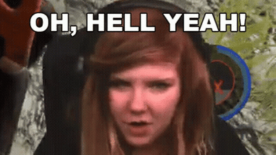 A Woman Is Wearing Headphones And Says Oh Hell Yeah GIF