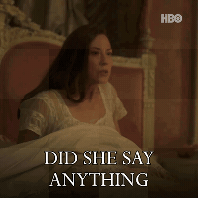 A Woman Laying In Bed With The Words " Did She Say Anything " On The Bottom GIF