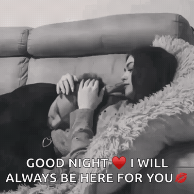 A Woman Laying On A Couch With The Words Good Night I Will Always Be Here For You On The Bottom GIF