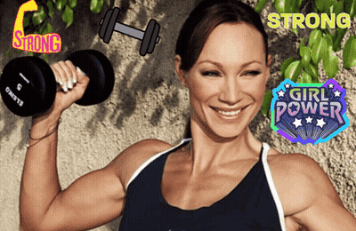 A Woman Lifting A Dumbbell With A Girl Power Sticker On The Bottom GIF
