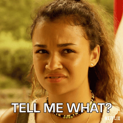 A Woman Making A Face With The Words Tell Me What Written On The Bottom GIF