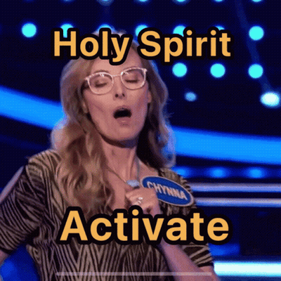 A Woman On A Stage With The Words Holy Spirit Activate GIF