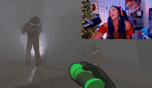 A Woman Playing A Video Game With A Flashlight GIF