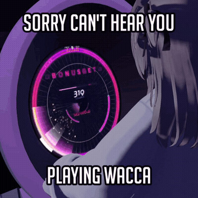 A Woman Playing A Video Game With The Words Sorry Can 'T Hear You Playing Wacca GIF