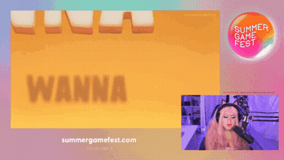 A Woman Playing A Video Game With The Words Summer Game Fest GIF