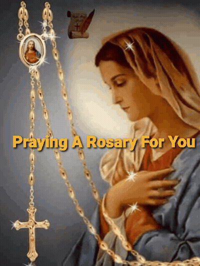 A Woman Praying A Rosary With The Words Praying A Rosary For You GIF