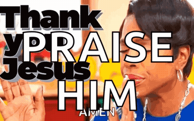 A Woman Praying With The Words Thank Ypraise Jesus Him Above Her GIF