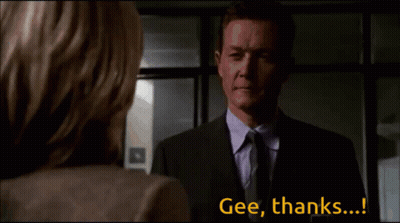 A Woman 'S Back Is Shown With The Words Gee Thanks Written Below Her GIF