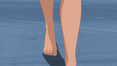 A Woman 'S Bare Feet Are Shown On A Blue Background GIF