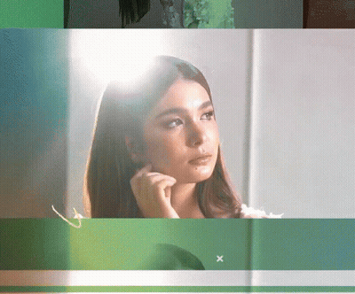 A Woman 'S Face Is Shown In A Green And White Graphic With A X In The Corner GIF