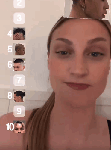 A Woman 'S Face Is Shown With A Numbered Row Of Faces Behind It GIF