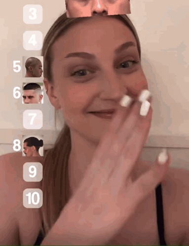 A Woman 'S Face Is Shown With The Numbers 3 4 5 6 7 8 9 10 Next To Her GIF