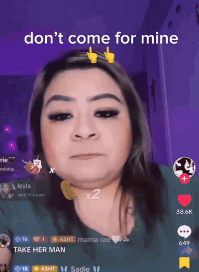 A Woman 'S Face Is Shown With The Words " Don 'T Come For Mine " Above It GIF