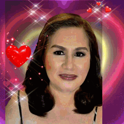 A Woman 'S Face Is Surrounded By Hearts And Stars GIF