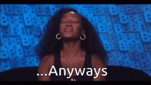 A Woman Says Anyways In A Blue Background GIF