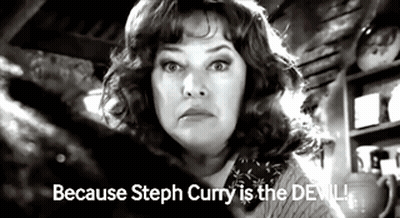 A Woman Says Because Steph Curry Is The Devil In A Black And White Photo GIF