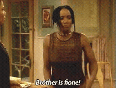 A Woman Says Brother Is Fione While Standing Next To Another Woman In A Living Room GIF