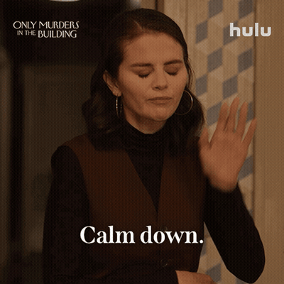A Woman Says Calm Down In Front Of A Hulu Ad GIF