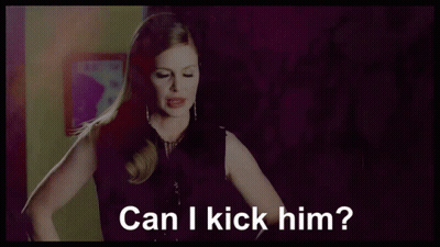 A Woman Says Can I Kick Him In A Purple Room GIF