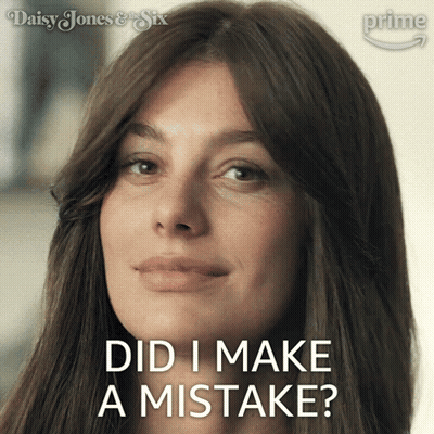 A Woman Says " Did I Make A Mistake " In Front Of A Poster For Daisy Jones & Six GIF