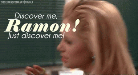 A Woman Says " Discover Me Ramon Just Discover Me " In Front Of A Blackboard GIF