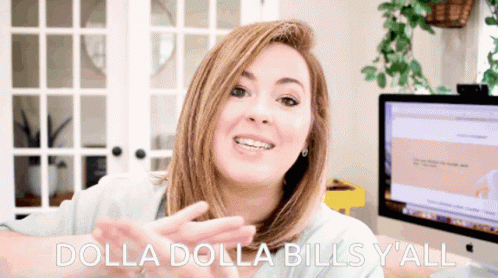 A Woman Says Dolla Dolla Bills Y All In Front Of A Computer Monitor GIF