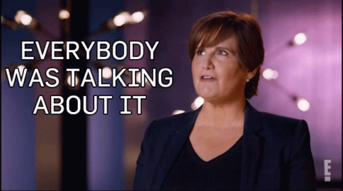 A Woman Says Everybody Was Talking About It In A Purple Background GIF