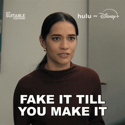 A Woman Says Fake It Till You Make It Next To A Disney Logo GIF