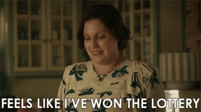 A Woman Says " Feels Like I 'Ve Won The Lottery " While Smiling GIF