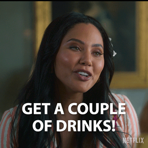 A Woman Says Get A Couple Of Drinks On A Netflix Ad GIF
