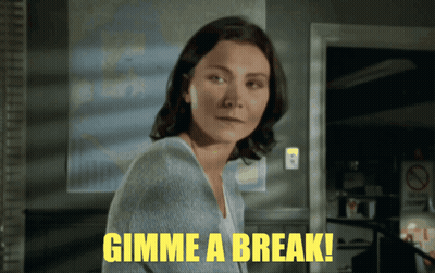 A Woman Says Gimme A Break In Yellow GIF