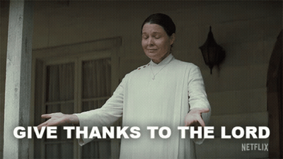 A Woman Says Give Thanks To The Lord On A Netflix Ad GIF