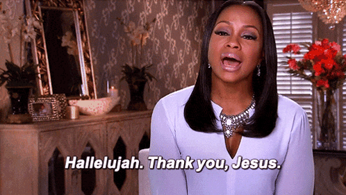 A Woman Says Hallelujah Thank You Jesus In A Room GIF